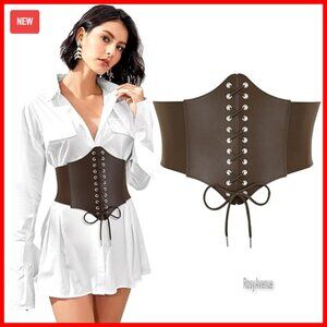 Faux Leather Corset Belt, Lace-Up Waist Cincher, Plus Size 28-50 Inch